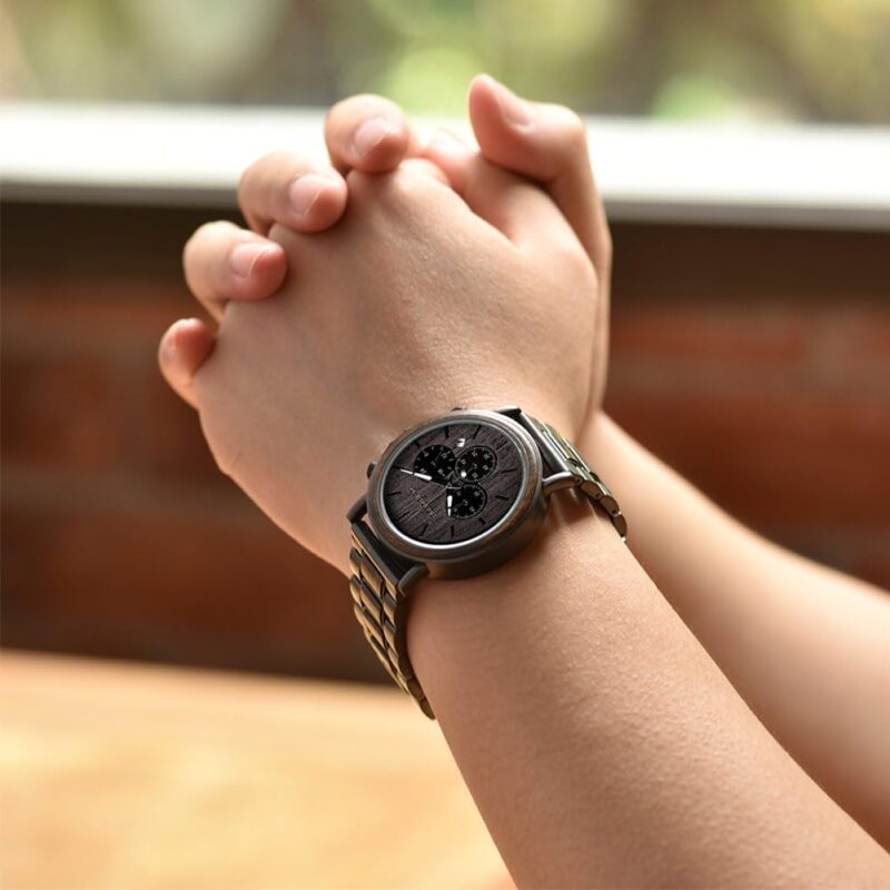 BOBO BIRD Wooden Mens Watches Stylish Wood & Stainless Steel Combined Chronograph Military Quartz Casual Wristwatches - Image 6