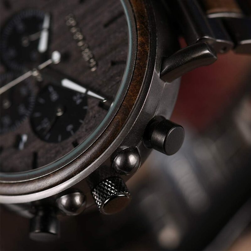 BOBO BIRD Wooden Mens Watches Stylish Wood & Stainless Steel Combined Chronograph Military Quartz Casual Wristwatches - Image 4