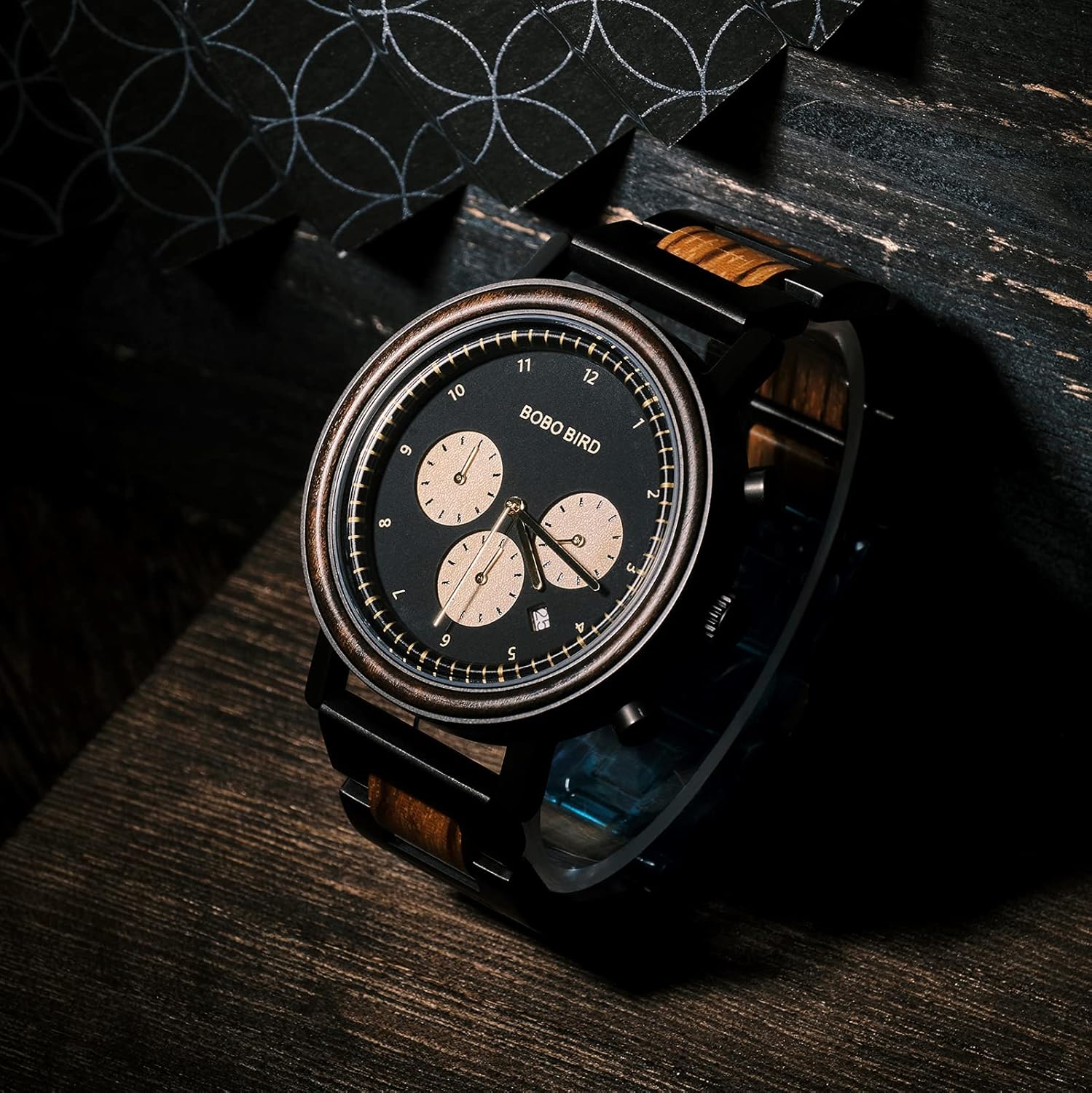 BOBO BIRD Wooden Watch for Men, Stylish Quartz Chronograph Military Casual Calendar Wood Watches Business and Sport Design Wood & Stainless Steel Combined Band Strap Wrist Watch for Men - Image 5