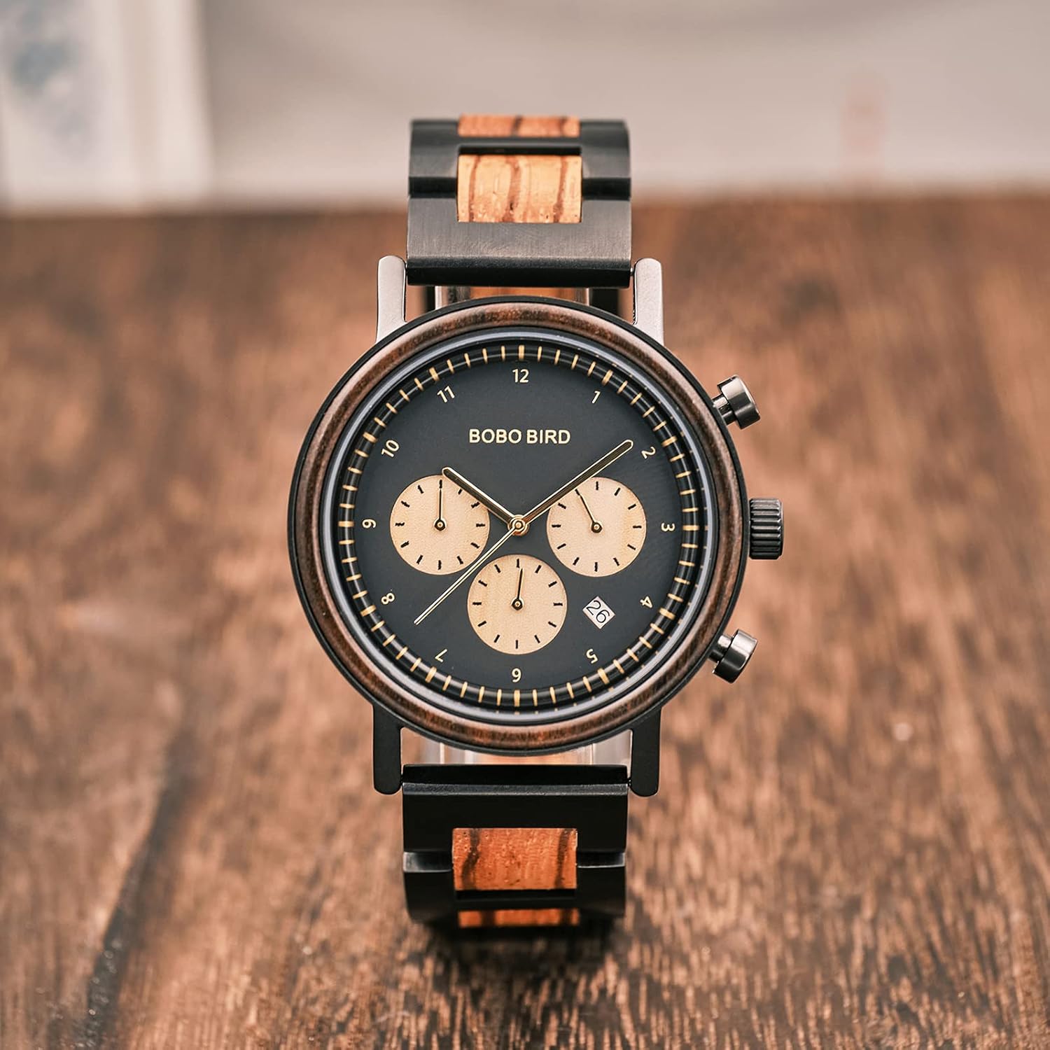 BOBO BIRD Wooden Watch for Men, Stylish Quartz Chronograph Military Casual Calendar Wood Watches Business and Sport Design Wood & Stainless Steel Combined Band Strap Wrist Watch for Men - Image 9