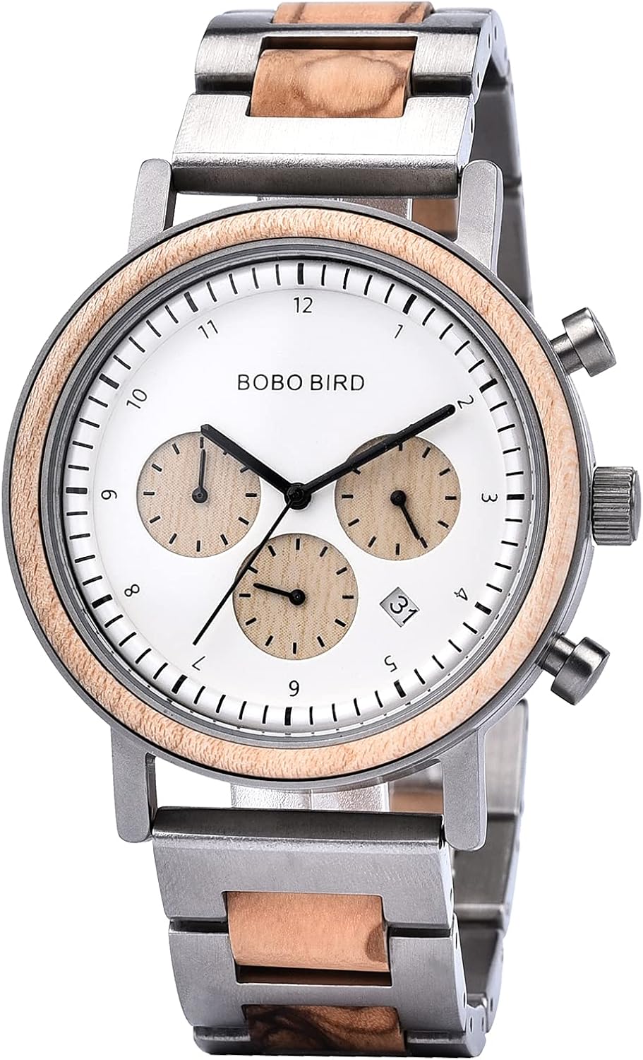 BOBO BIRD Wooden Watch for Men, Stylish Quartz Chronograph Military Casual Calendar Wood Watches Business and Sport Design Wood & Stainless Steel Combined Band Strap Wrist Watch for Men - Image 11