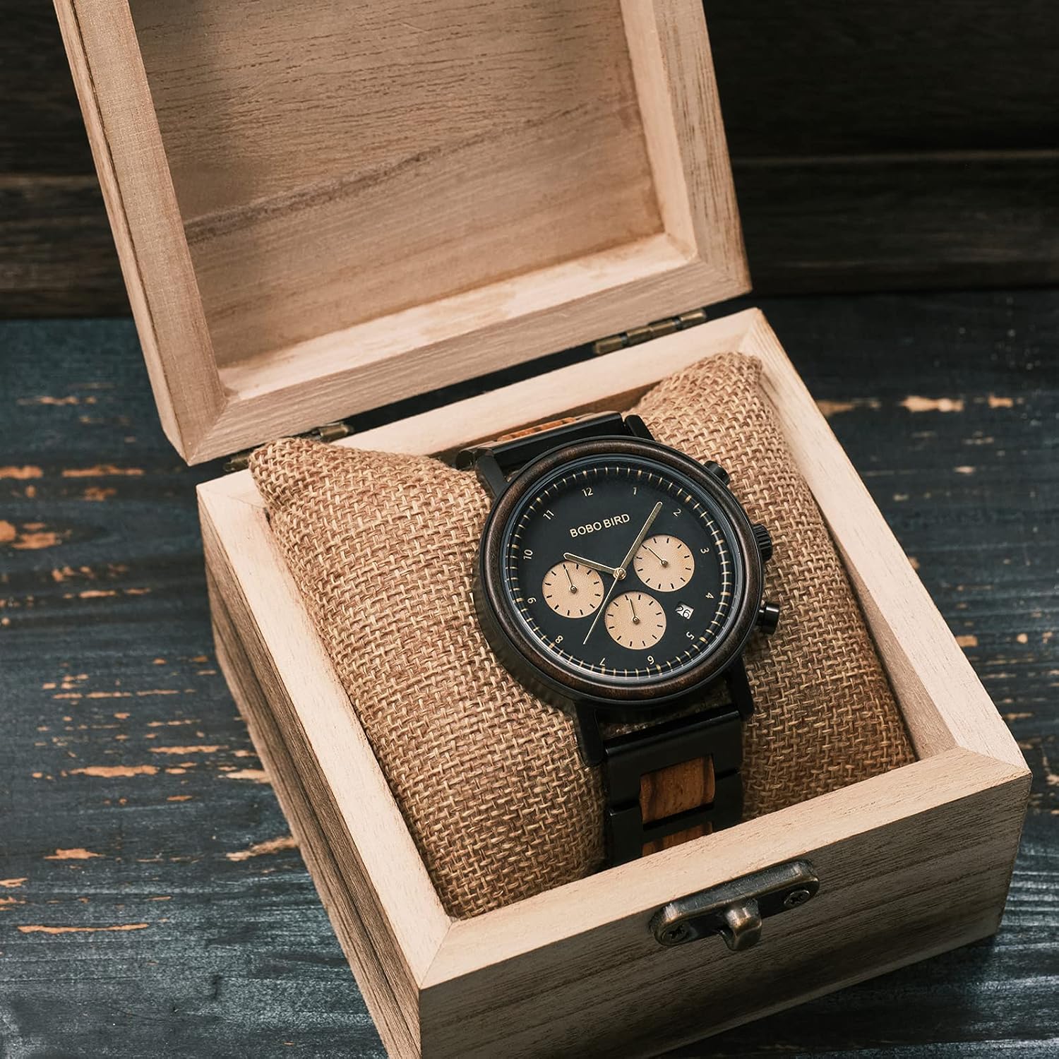 BOBO BIRD Wooden Watch for Men, Stylish Quartz Chronograph Military Casual Calendar Wood Watches Business and Sport Design Wood & Stainless Steel Combined Band Strap Wrist Watch for Men - Image 7