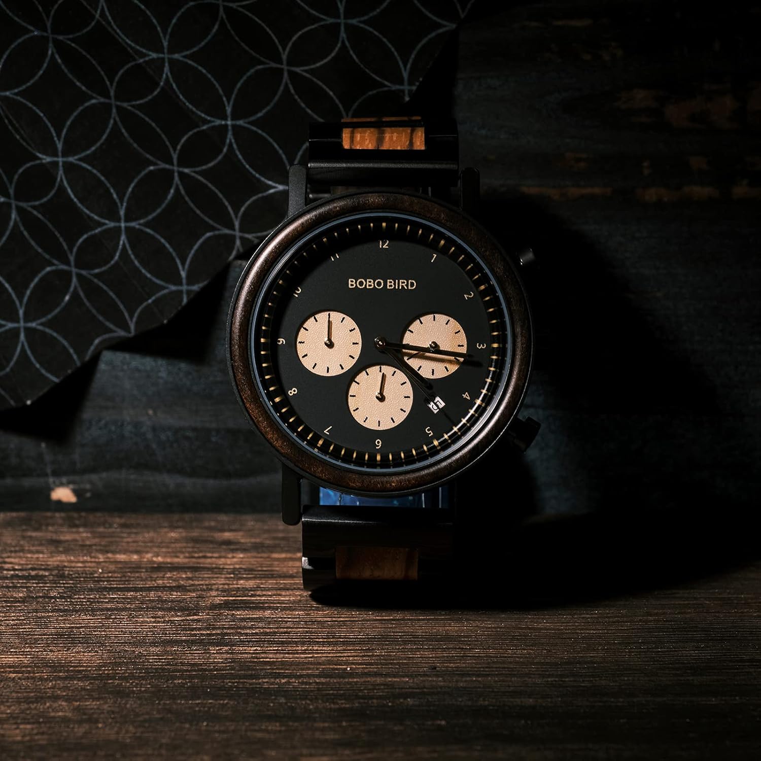 BOBO BIRD Wooden Watch for Men, Stylish Quartz Chronograph Military Casual Calendar Wood Watches Business and Sport Design Wood & Stainless Steel Combined Band Strap Wrist Watch for Men - Image 2