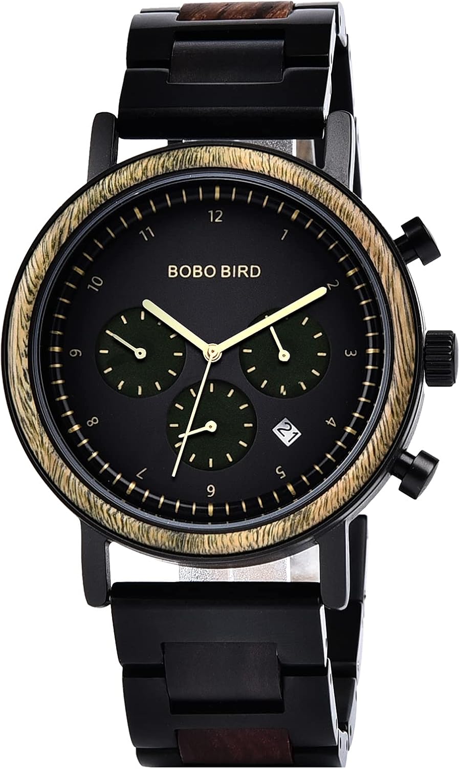 BOBO BIRD Wooden Watch for Men, Stylish Quartz Chronograph Military Casual Calendar Wood Watches Business and Sport Design Wood & Stainless Steel Combined Band Strap Wrist Watch for Men - Image 10