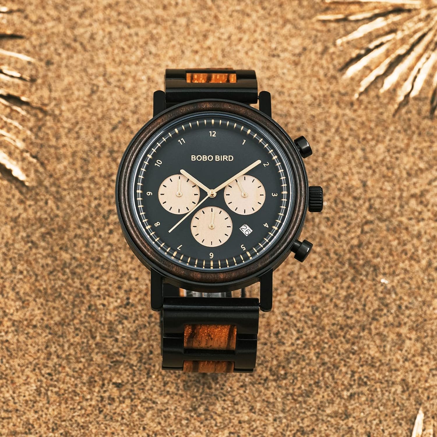 BOBO BIRD Wooden Watch for Men, Stylish Quartz Chronograph Military Casual Calendar Wood Watches Business and Sport Design Wood & Stainless Steel Combined Band Strap Wrist Watch for Men - Image 6