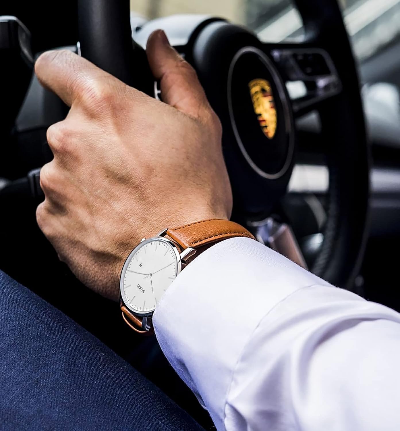 BUREI Men's Fashion Minimalist Wrist Watch Analog Date with Leather Strap - Image 7