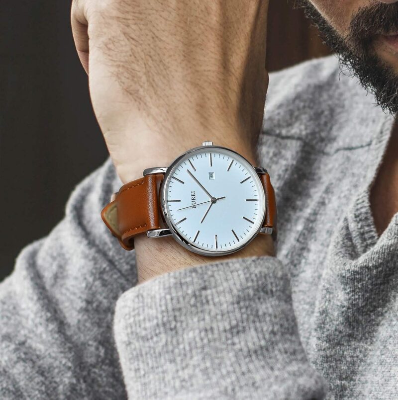 BUREI Men's Fashion Minimalist Wrist Watch Analog Date with Leather Strap - Image 5