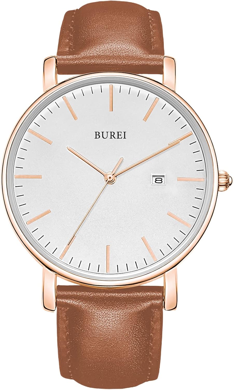 BUREI Men's Fashion Minimalist Wrist Watch Analog Date with Leather Strap - Image 8