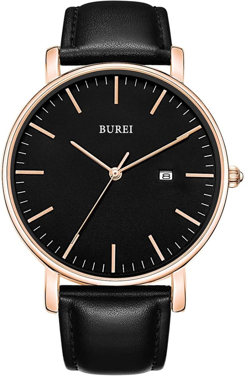 BUREI Men's Fashion Minimalist Wrist Watch Analog Date with Leather Strap - Image 9