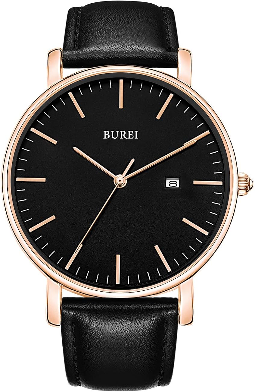 BUREI Men's Fashion Minimalist Wrist Watch Analog Date with Leather Strap - Image 9