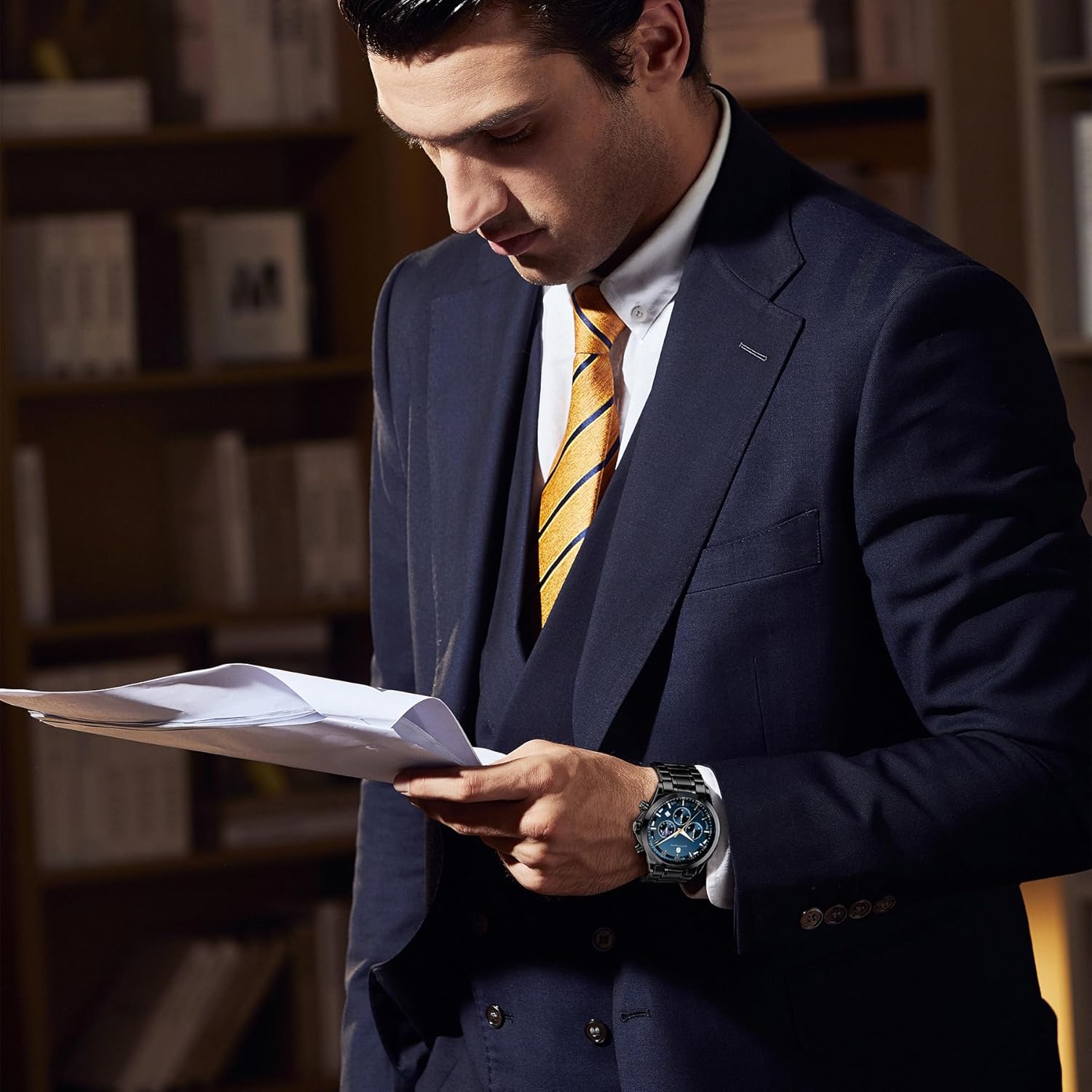 BY BENYAR Men's Watches 10 Bar Waterproof - Slim Fashion Wrist Watch for Men with Silver\/Black Stainless Steel\/Leather Band Chronograph Wristwatches - Image 2