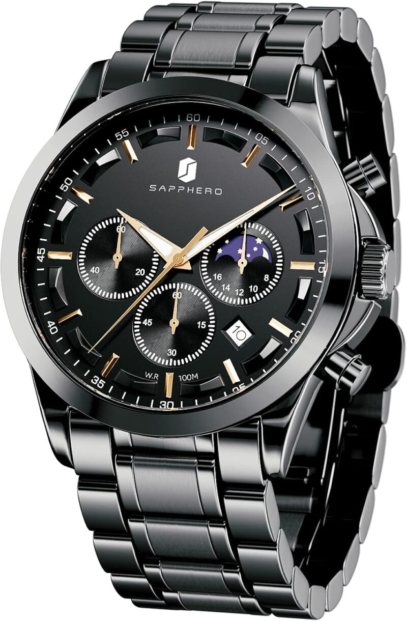 BY BENYAR Men's Watches 10 Bar Waterproof - Slim Fashion Wrist Watch for Men with Silver\/Black Stainless Steel\/Leather Band Chronograph Wristwatches - Image 10
