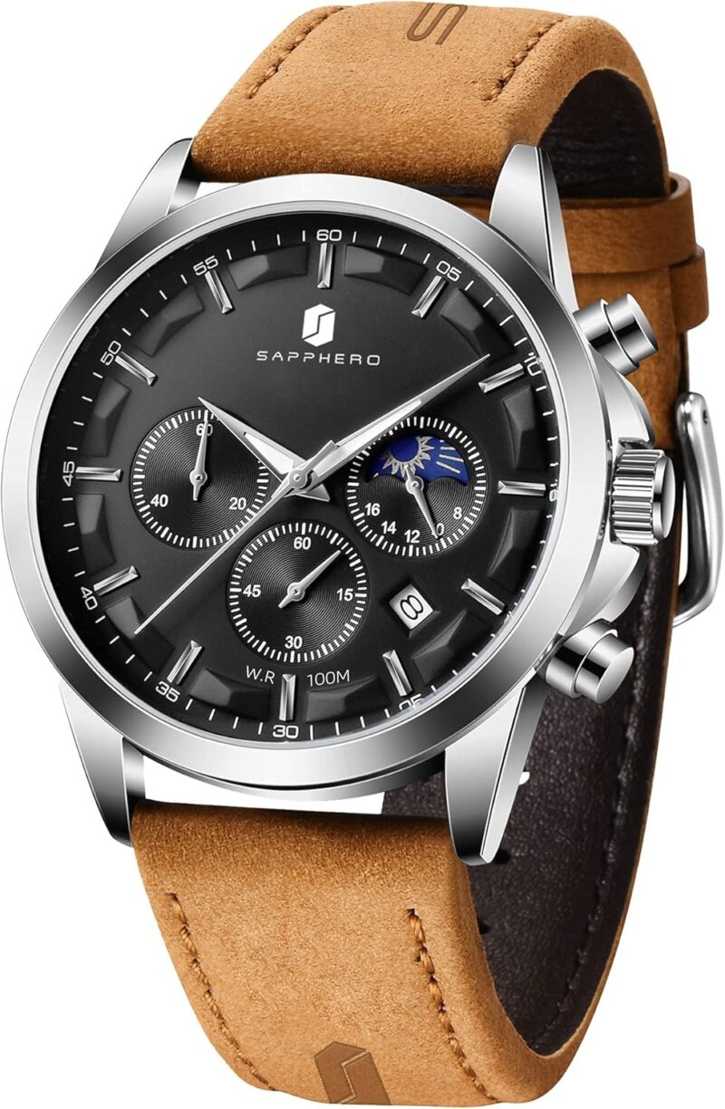 BY BENYAR Men's Watches 10 Bar Waterproof - Slim Fashion Wrist Watch for Men with Silver\/Black Stainless Steel\/Leather Band Chronograph Wristwatches - Image 9