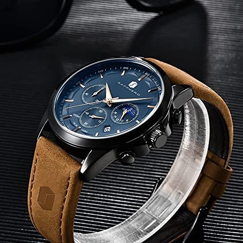 BY BENYAR Men's Watches 10 Bar Waterproof - Slim Fashion Wrist Watch for Men with Silver\/Black Stainless Steel\/Leather Band Chronograph Wristwatches - Image 3