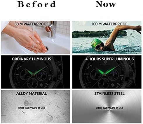 BY BENYAR Men's Watches 10 Bar Waterproof - Slim Fashion Wrist Watch for Men with Silver\/Black Stainless Steel\/Leather Band Chronograph Wristwatches - Image 5