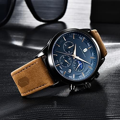 BY BENYAR Men's Watches 10 Bar Waterproof - Slim Fashion Wrist Watch for Men with Silver\/Black Stainless Steel\/Leather Band Chronograph Wristwatches - Image 7