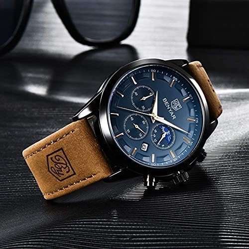 BY BENYAR Men's Watches Waterproof Sport Military Watch for Men Multifunction Chronograph Black Fashion Quartz Wristwatches Calendar with Leather Strap - Image 7