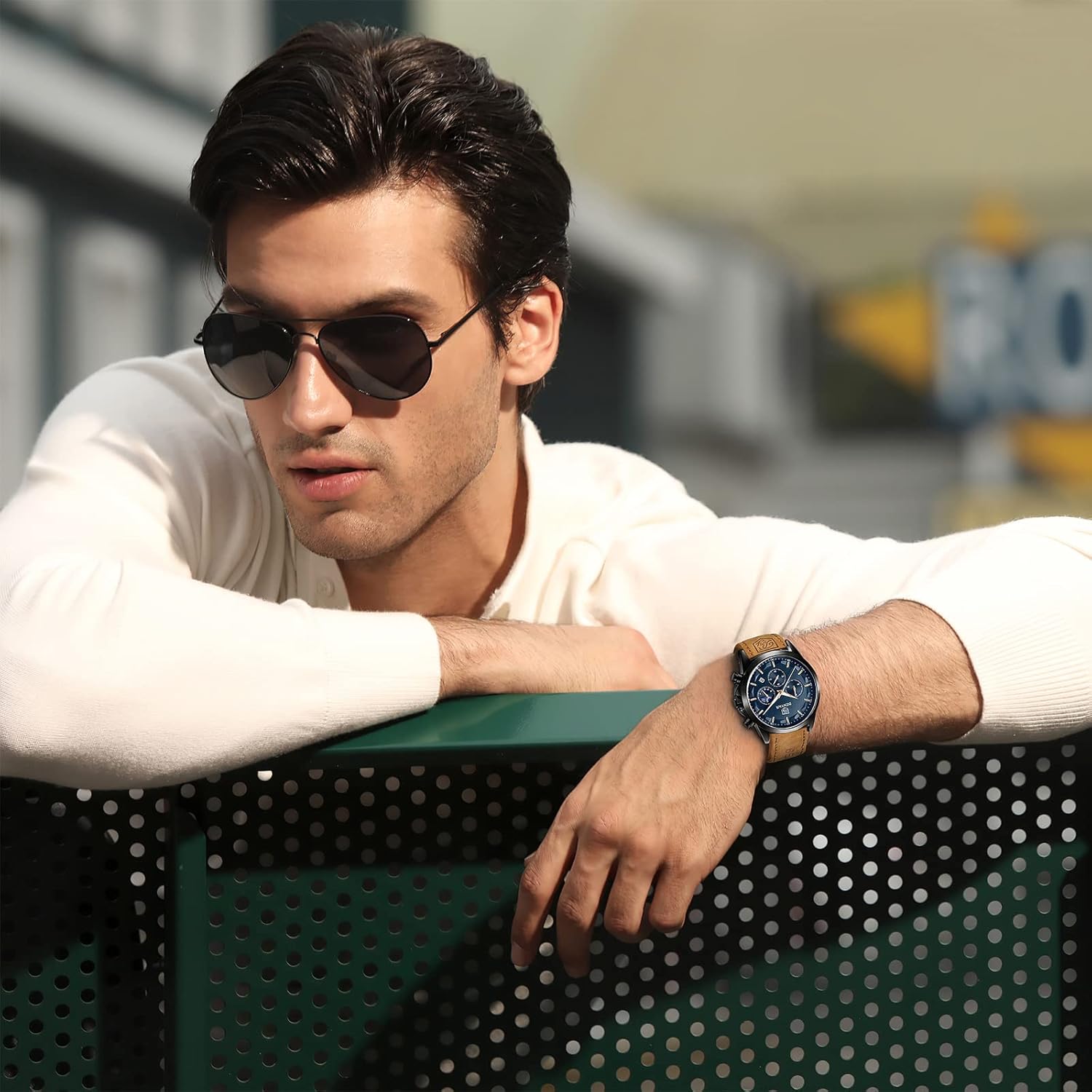 BY BENYAR Men's Watches Waterproof Sport Military Watch for Men Multifunction Chronograph Black Fashion Quartz Wristwatches Calendar with Leather Strap - Image 2