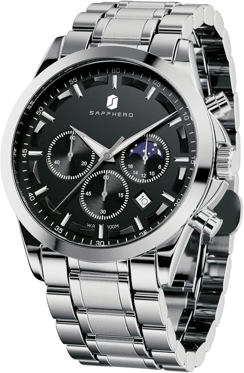 BY BENYAR SAPPHERO Watches for Men 100M Waterproof Chronograph Mens Watch Analog Quartz Movement Wrist Watch Stainless Steel&Leather Strap\u2026 - Image 10
