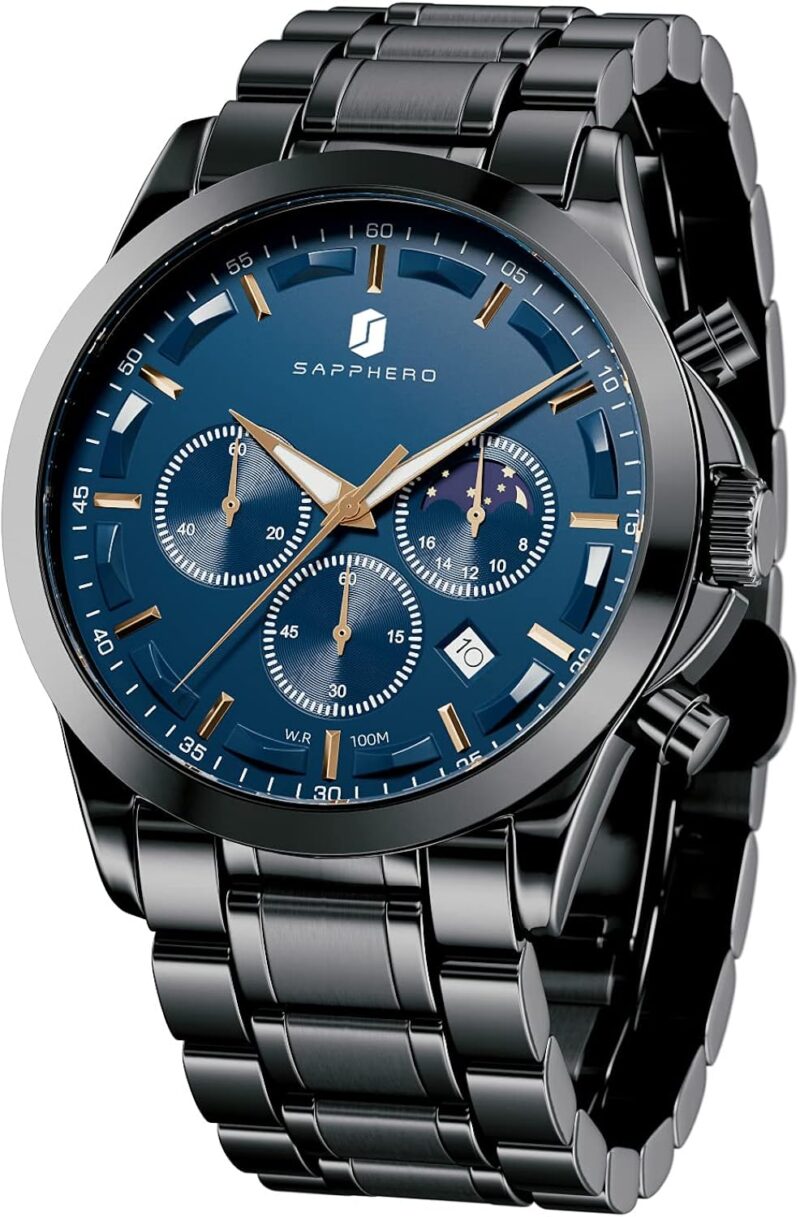 BY BENYAR SAPPHERO Watches for Men 100M Waterproof Chronograph Mens Watch Analog Quartz Movement Wrist Watch Stainless Steel&Leather Strap\u2026 - Image 12