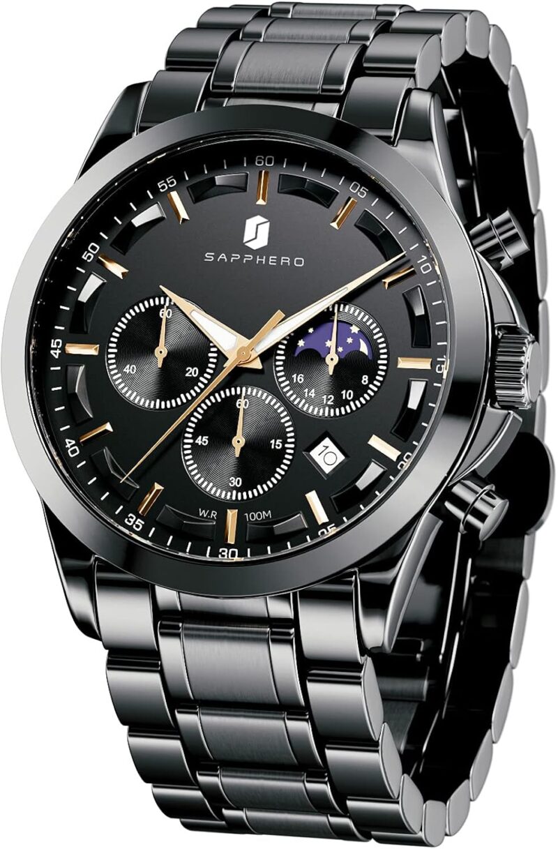 BY BENYAR SAPPHERO Watches for Men 100M Waterproof Chronograph Mens Watch Analog Quartz Movement Wrist Watch Stainless Steel&Leather Strap\u2026 - Image 9