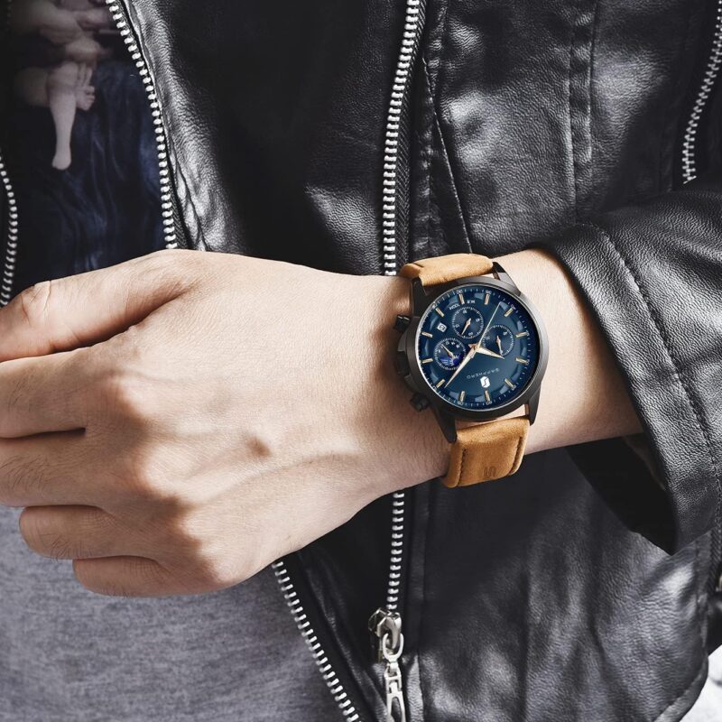 BY BENYAR SAPPHERO Watches for Men 100M Waterproof Chronograph Mens Watch Analog Quartz Movement Wrist Watch Stainless Steel&Leather Strap\u2026 - Image 4