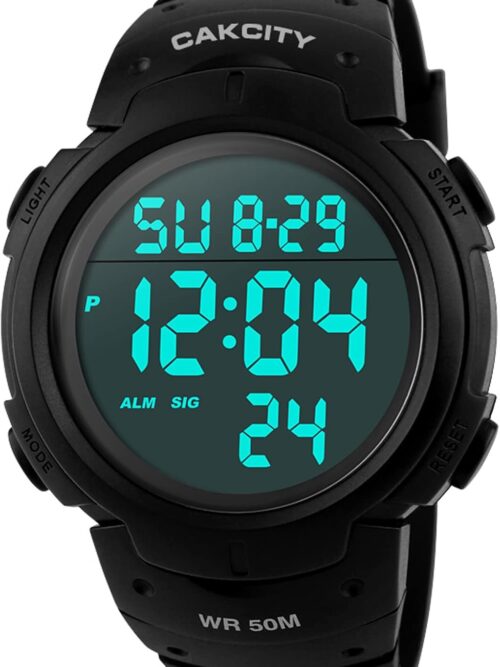 CakCity Mens Digital Sports Watch LED Screen Large Face Military Watches for Men Waterproof Casual Luminous Stopwatch Alarm Simple Army Watch