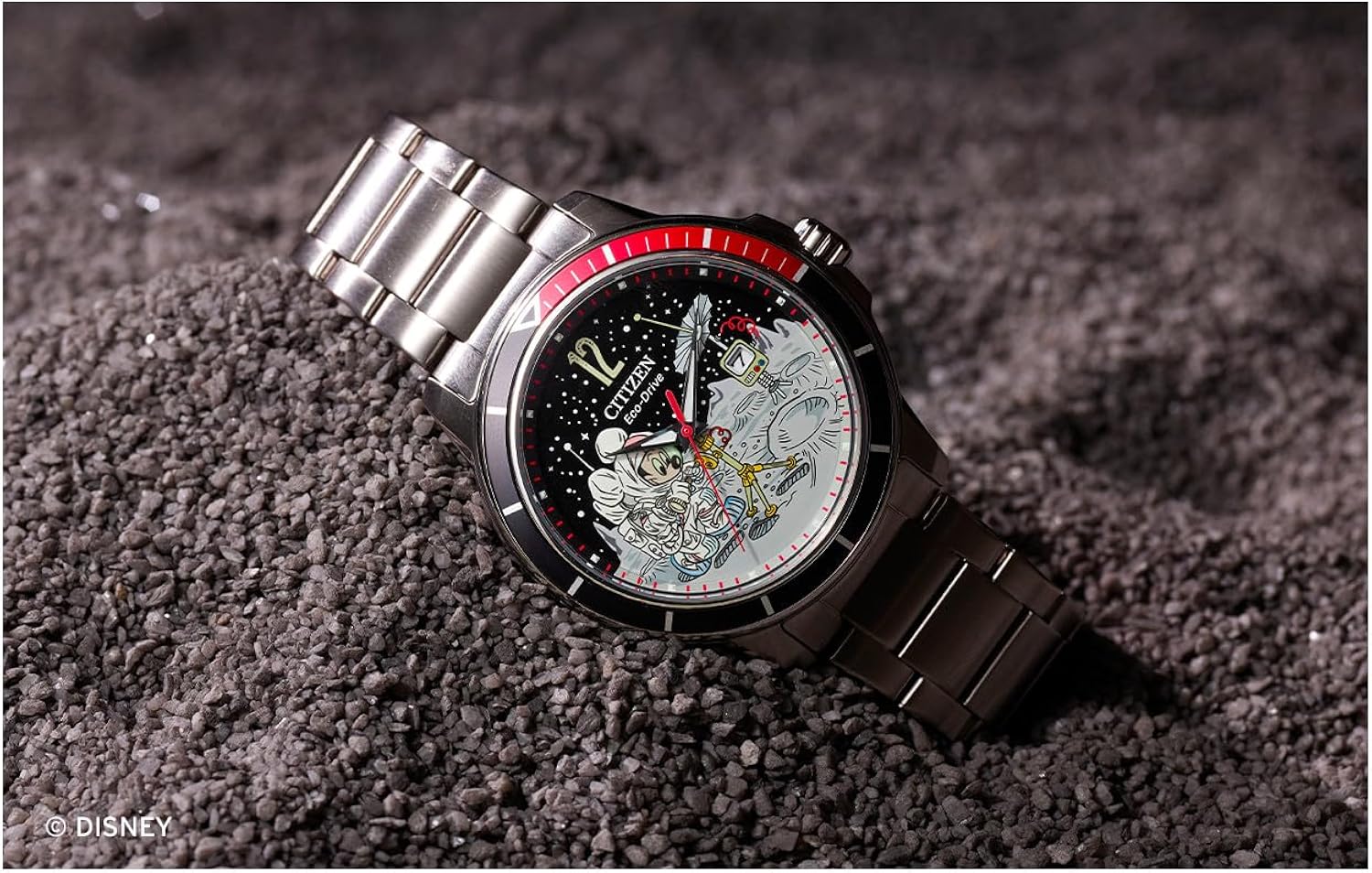 Citizen Eco-Drive Men's Mickey Astronaut Stainless Steel Watch, Red and Black Bezel, (Model: AW1709-54W) - Image 7