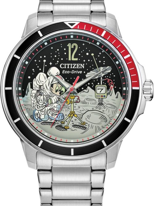 Citizen Eco-Drive Men's Mickey Astronaut Stainless Steel Watch, Red and Black Bezel, (Model: AW1709-54W)