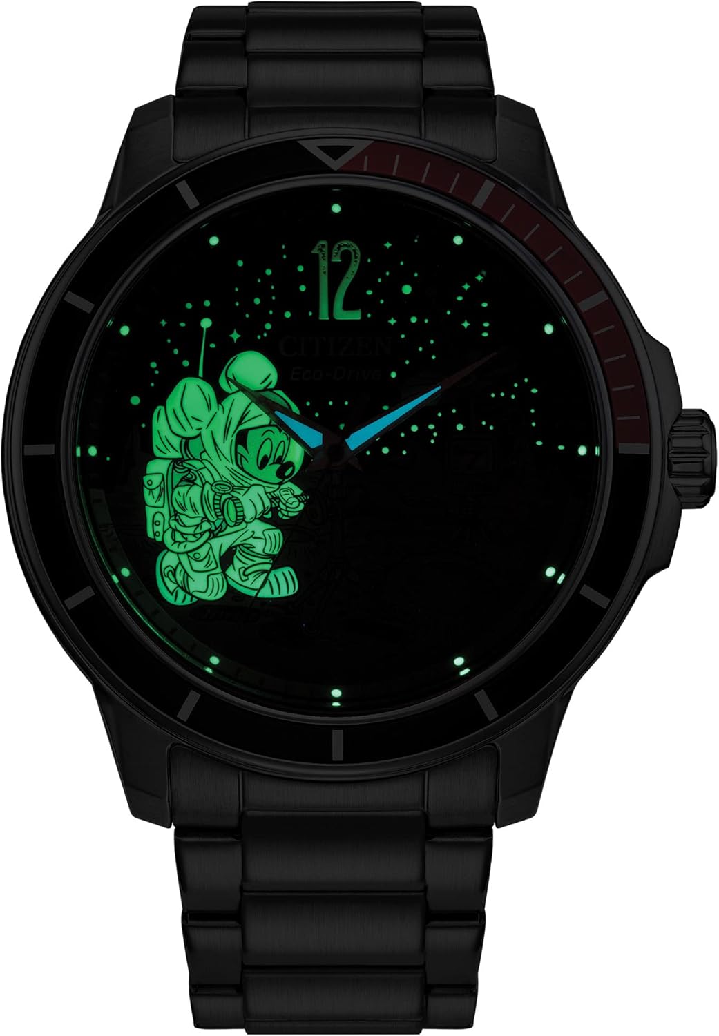 Citizen Eco-Drive Men's Mickey Astronaut Stainless Steel Watch, Red and Black Bezel, (Model: AW1709-54W) - Image 4