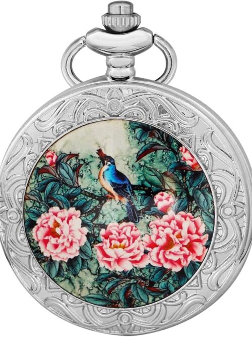 Cool Retro Pattern Theme Quartz Pocket Watch with Chain Gifts for Father's Days Birthdays