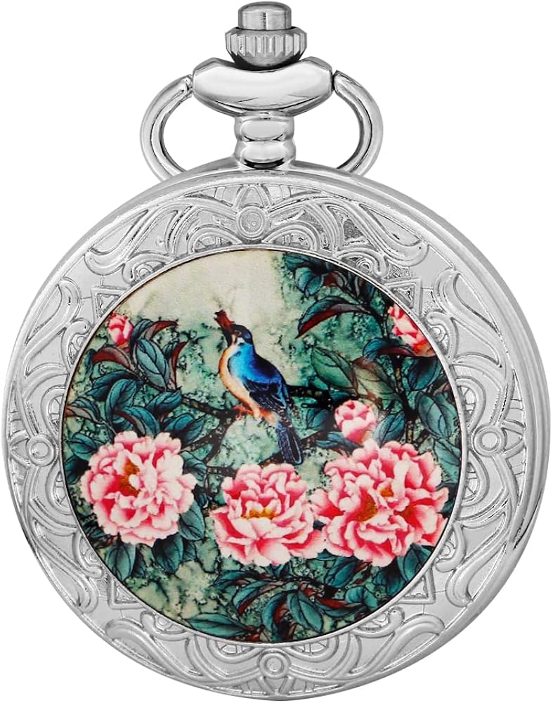 Cool Retro Pattern Theme Quartz Pocket Watch with Chain Gifts for Father's Days Birthdays