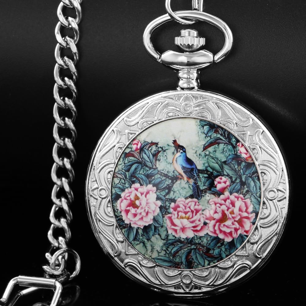 Cool Retro Pattern Theme Quartz Pocket Watch with Chain Gifts for Father's Days Birthdays - Image 2