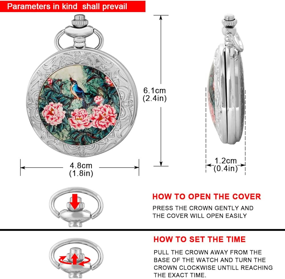 Cool Retro Pattern Theme Quartz Pocket Watch with Chain Gifts for Father's Days Birthdays - Image 7