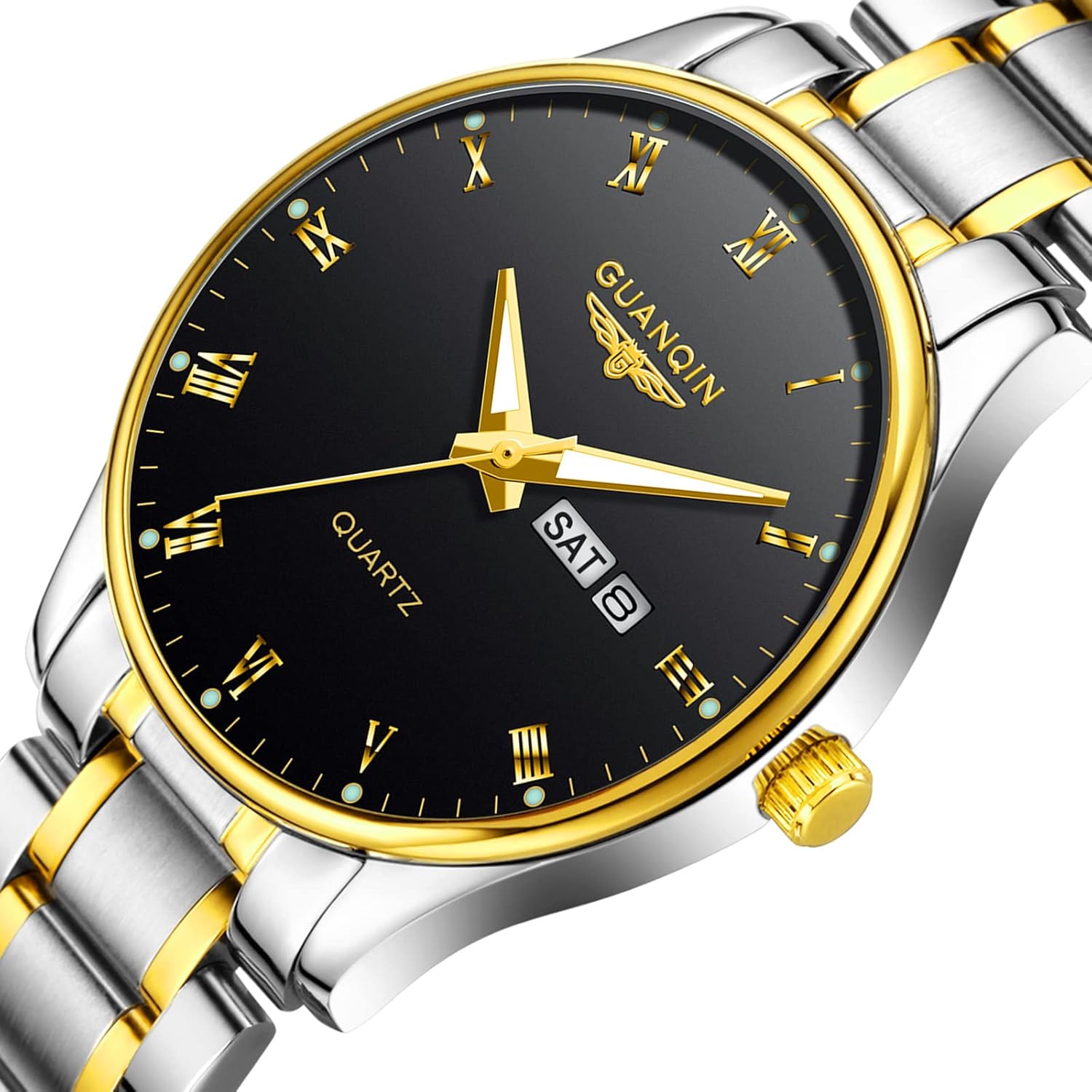 CROWNQIN Fashion Mens Watch Classic Business Wrist Watches with Stainless Steel Waterproof Quartz Watch for Men Auto Date - Image 2