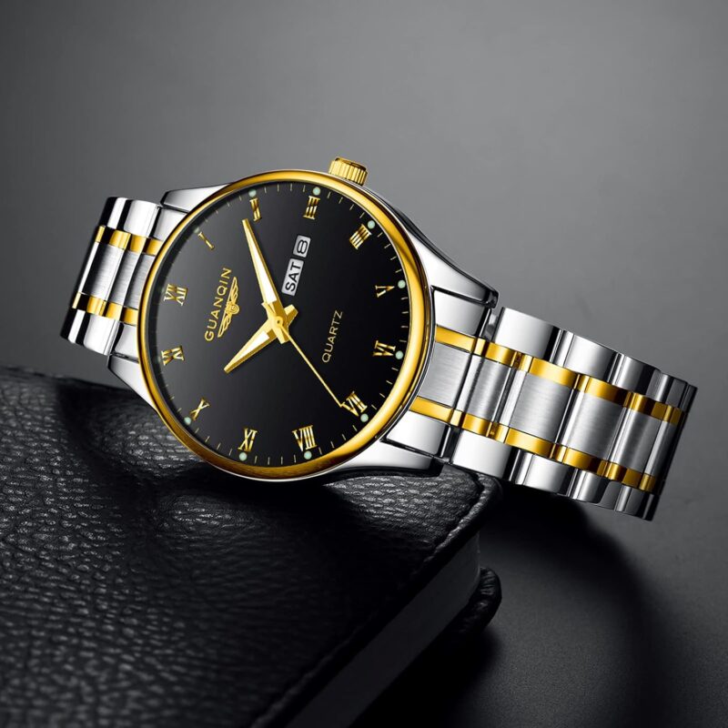CROWNQIN Fashion Mens Watch Classic Business Wrist Watches with Stainless Steel Waterproof Quartz Watch for Men Auto Date - Image 7