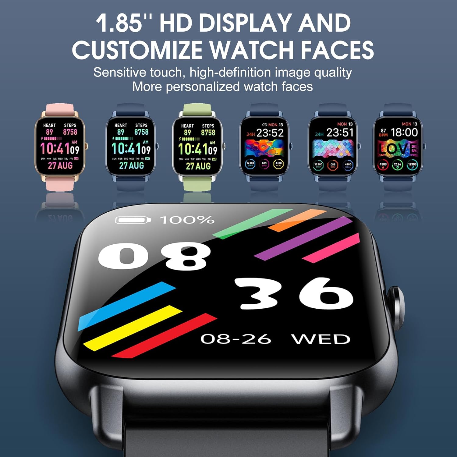 Ddidbi Smart Watch for Men Women(Answer\/Make Calls), 1.85" HD Touch Screen Fitness Watch with Sleep Heart Rate Monitor, 112 Sports Modes, IP68 Waterproof Activity Trackers Compatible with Android iOS - Image 6