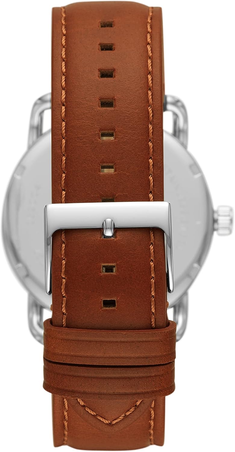 Fossil Men's Copeland Quartz Stainless Steel and Leather Three-Hand Watch, Color: Silver, Brown (Model: FS5737) - Image 3