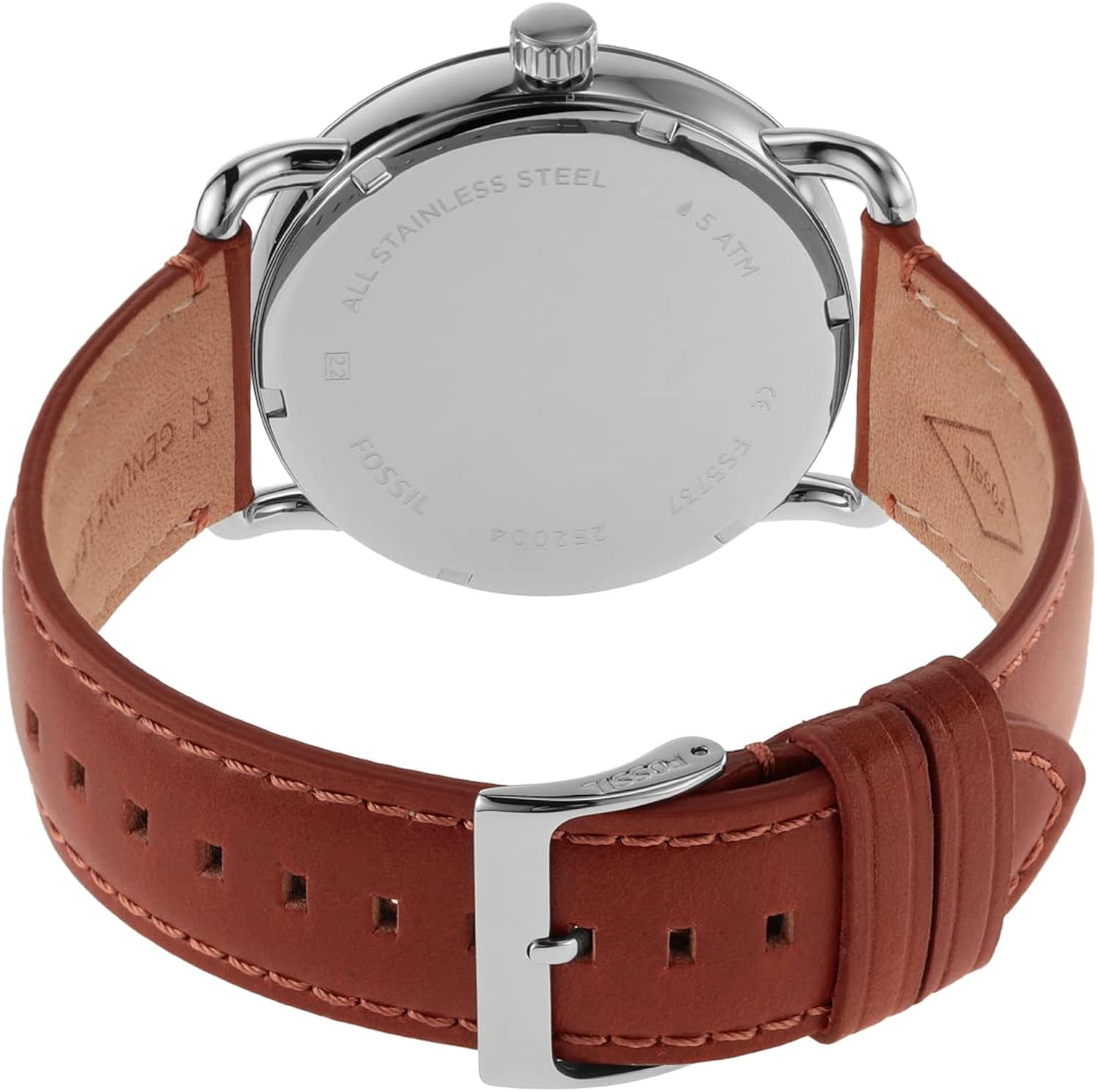 Fossil Men's Copeland Quartz Stainless Steel and Leather Three-Hand Watch, Color: Silver, Brown (Model: FS5737) - Image 4