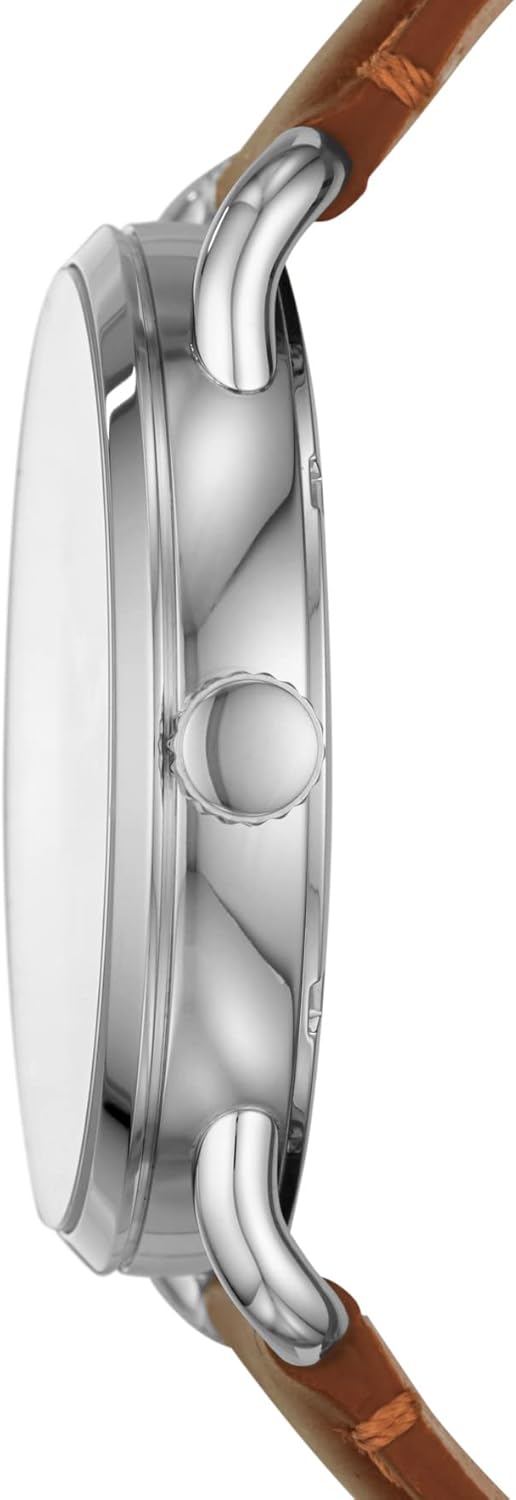 Fossil Men's Copeland Quartz Stainless Steel and Leather Three-Hand Watch, Color: Silver, Brown (Model: FS5737) - Image 2