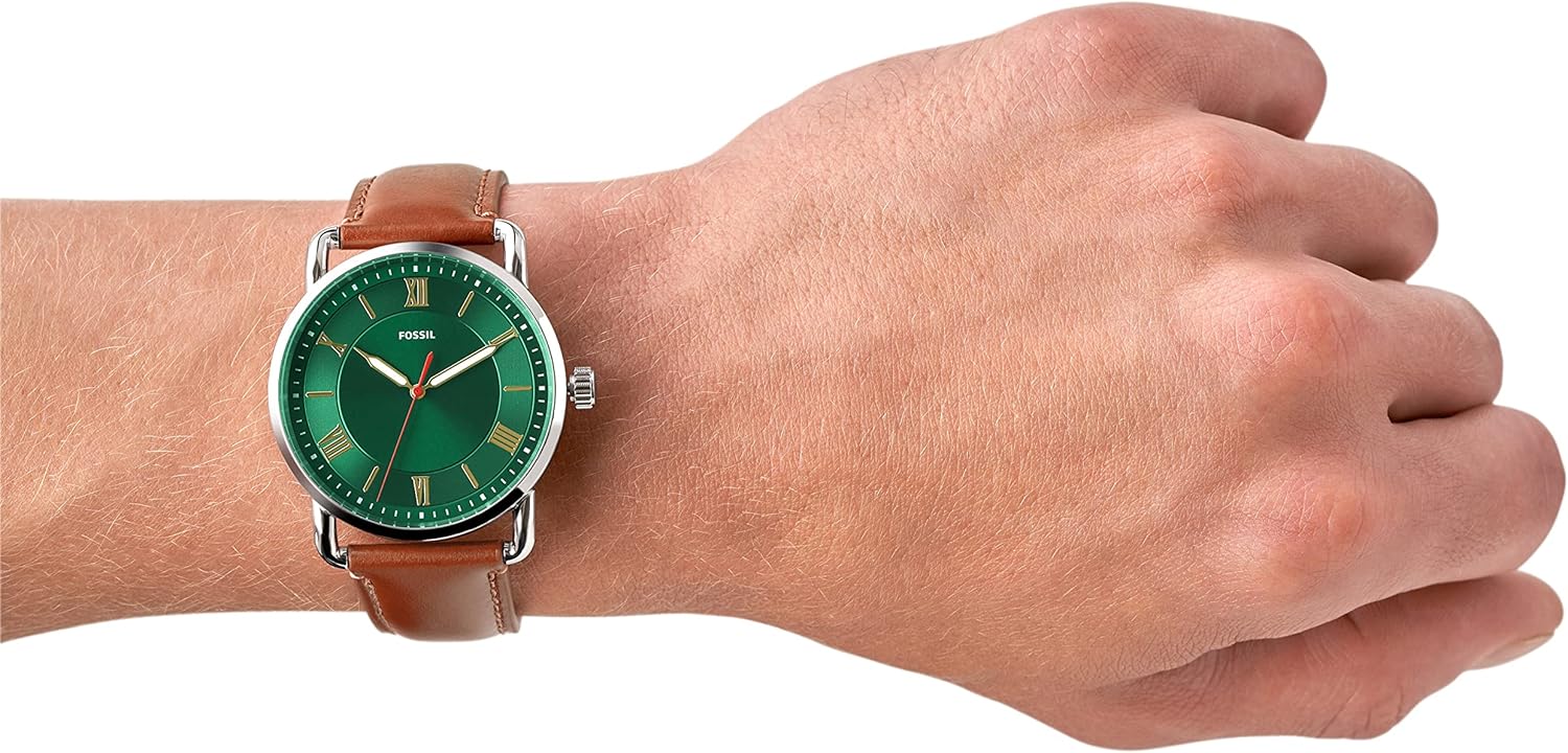 Fossil Men's Copeland Quartz Stainless Steel and Leather Three-Hand Watch, Color: Silver, Brown (Model: FS5737) - Image 6