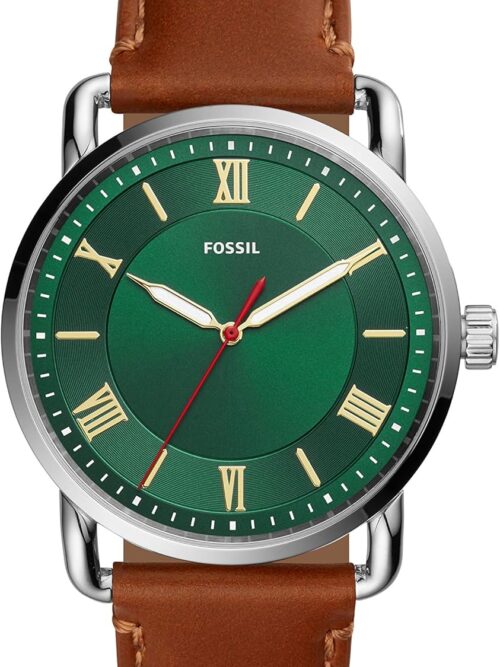 Fossil Men's Copeland Quartz Stainless Steel and Leather Three-Hand Watch, Color: Silver, Brown (Model: FS5737)