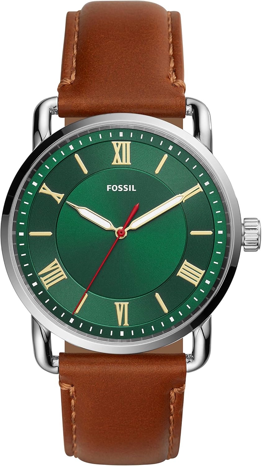 Fossil Men's Copeland Quartz Stainless Steel and Leather Three-Hand Watch, Color: Silver, Brown (Model: FS5737)