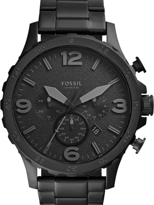 Fossil Men's Nate Quartz Stainless Steel Chronograph Watch, Color: Black (Model: JR1401)