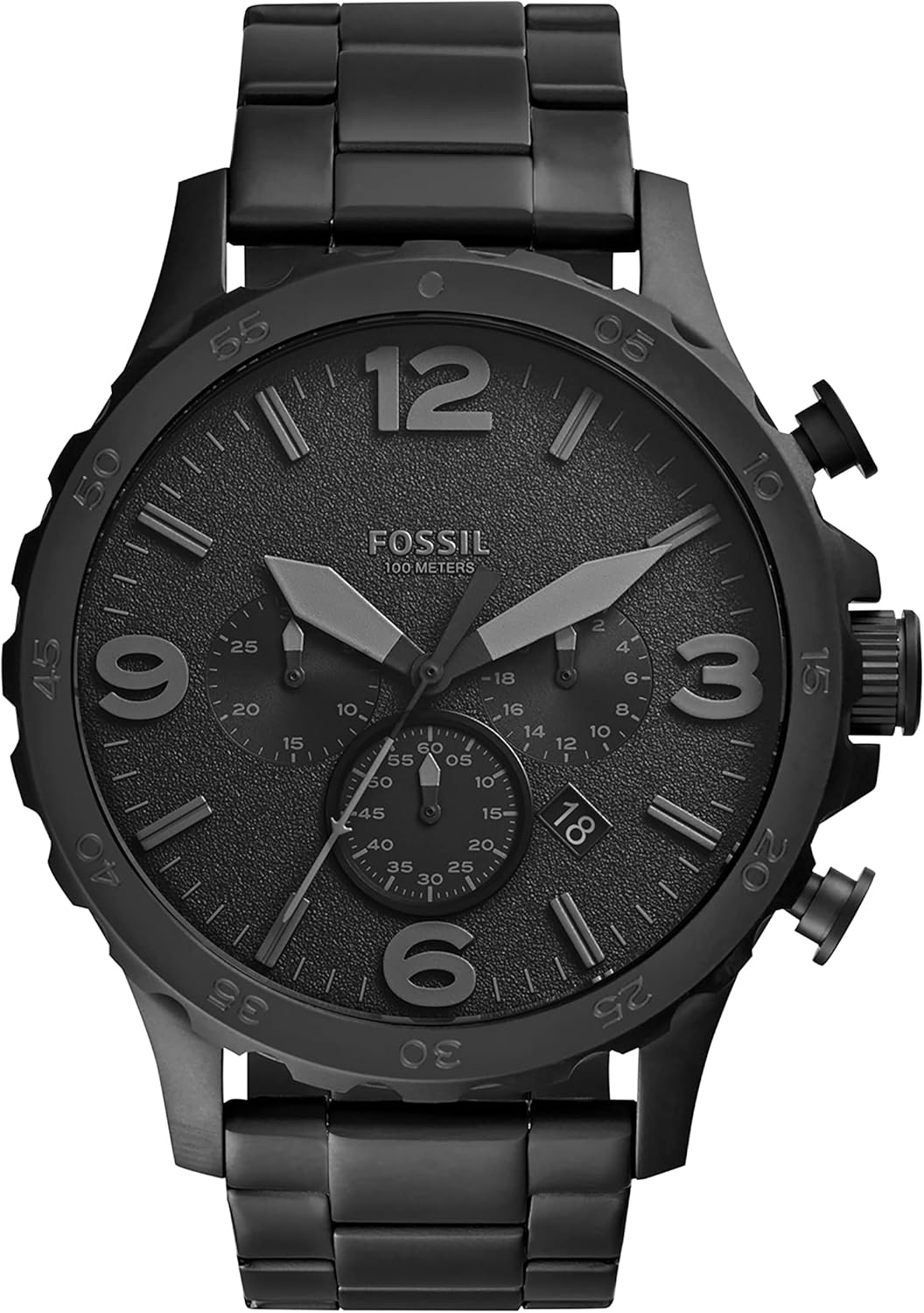 Fossil Men's Nate Quartz Stainless Steel Chronograph Watch, Color: Black (Model: JR1401)