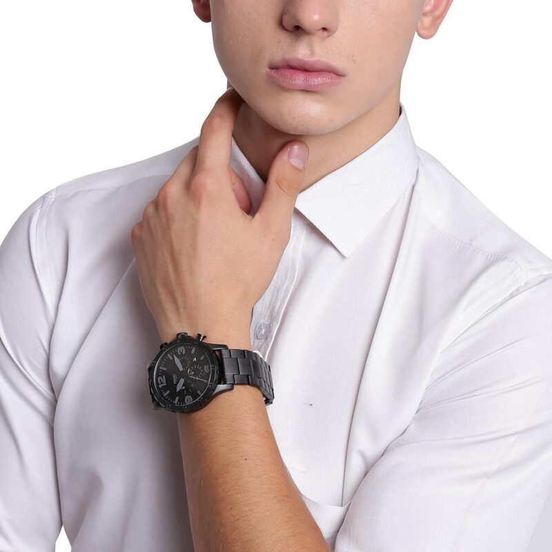 Fossil Men's Nate Quartz Stainless Steel Chronograph Watch, Color: Black (Model: JR1401) - Image 5