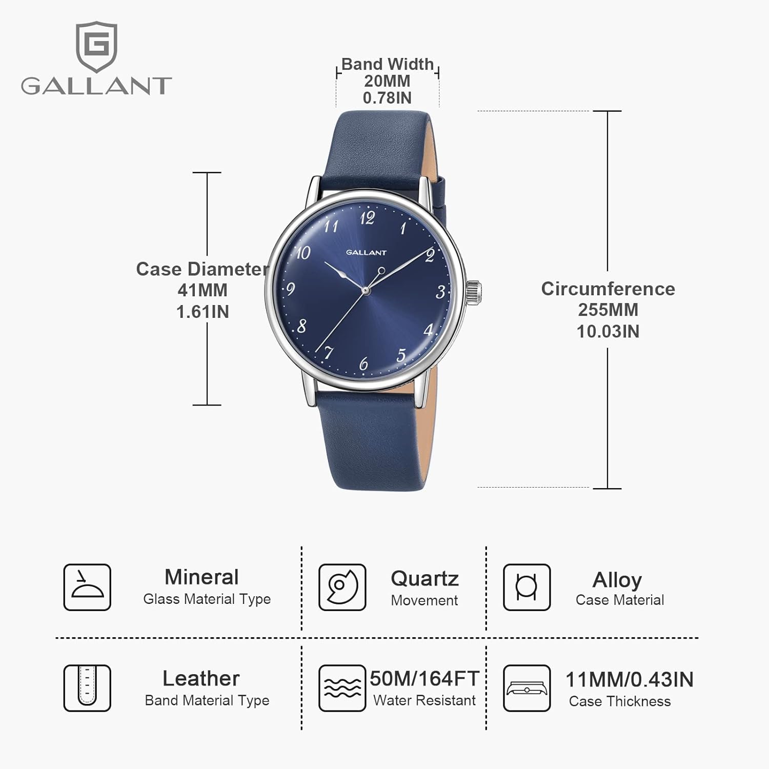 Gallant Men's Watch Classic Dress Watches with Leather Strap Meca-Quartz Watch for Men 5ATM Waterproof Luxury Vintage Minimalist Casual Wristwatch 41mm - Image 7