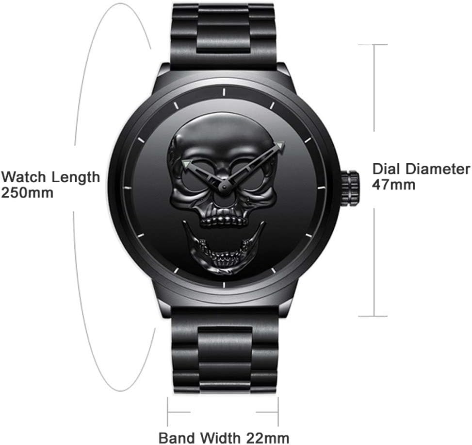 GIMTO Creative Men's 3D Skull Watch Cool Stainless Steel Big Dial Vintage Boy Quartz Military Wristwatch (Black 3D Skull) - Image 6