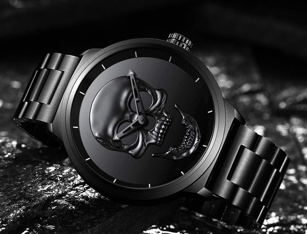 GIMTO Creative Men's 3D Skull Watch Cool Stainless Steel Big Dial Vintage Boy Quartz Military Wristwatch (Black 3D Skull) - Image 3