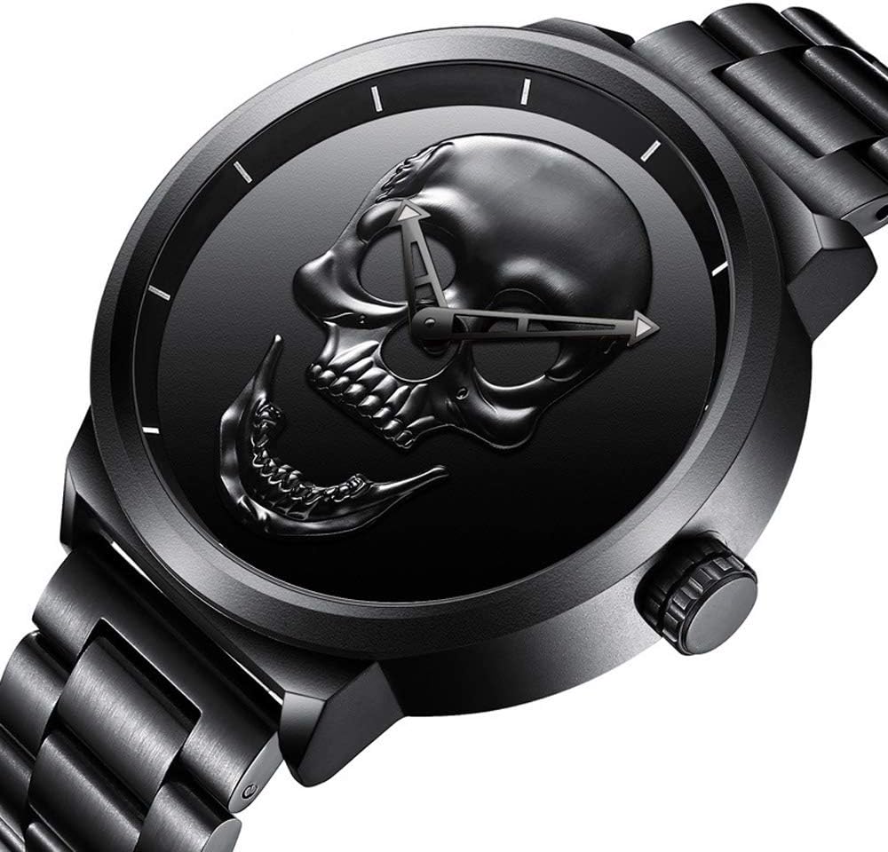 GIMTO Creative Men's 3D Skull Watch Cool Stainless Steel Big Dial Vintage Boy Quartz Military Wristwatch (Black 3D Skull) - Image 2